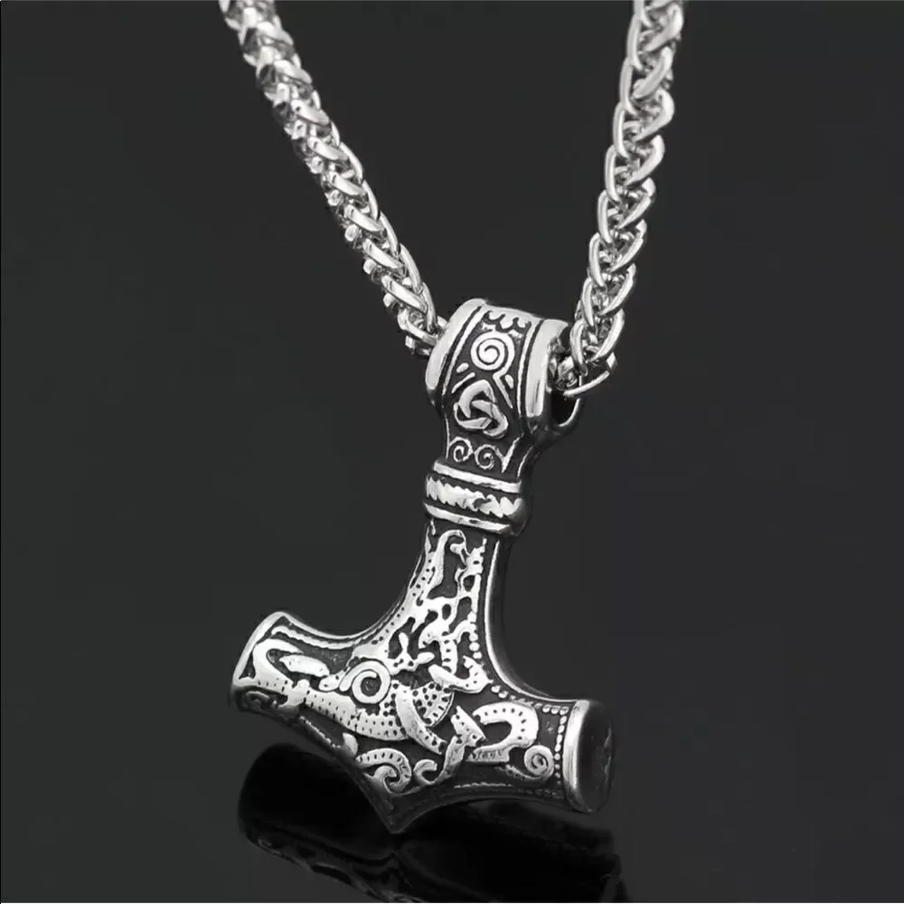 Viking Norse mjolnir Thor’s hammer necklace NEW NIP NWT weave chain stainless